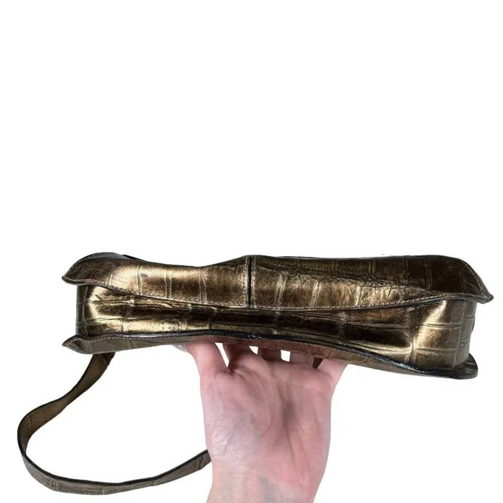 Carlos Falchi Exotic Genuine Alligator Crocodile Handmade Shoulder /‎ Saddle Bag